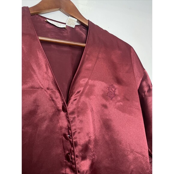 Vintage Victoria Secret Gold Label Womens P/S Pajama Top Wine Burgandy Satin - Picture 3 of 10